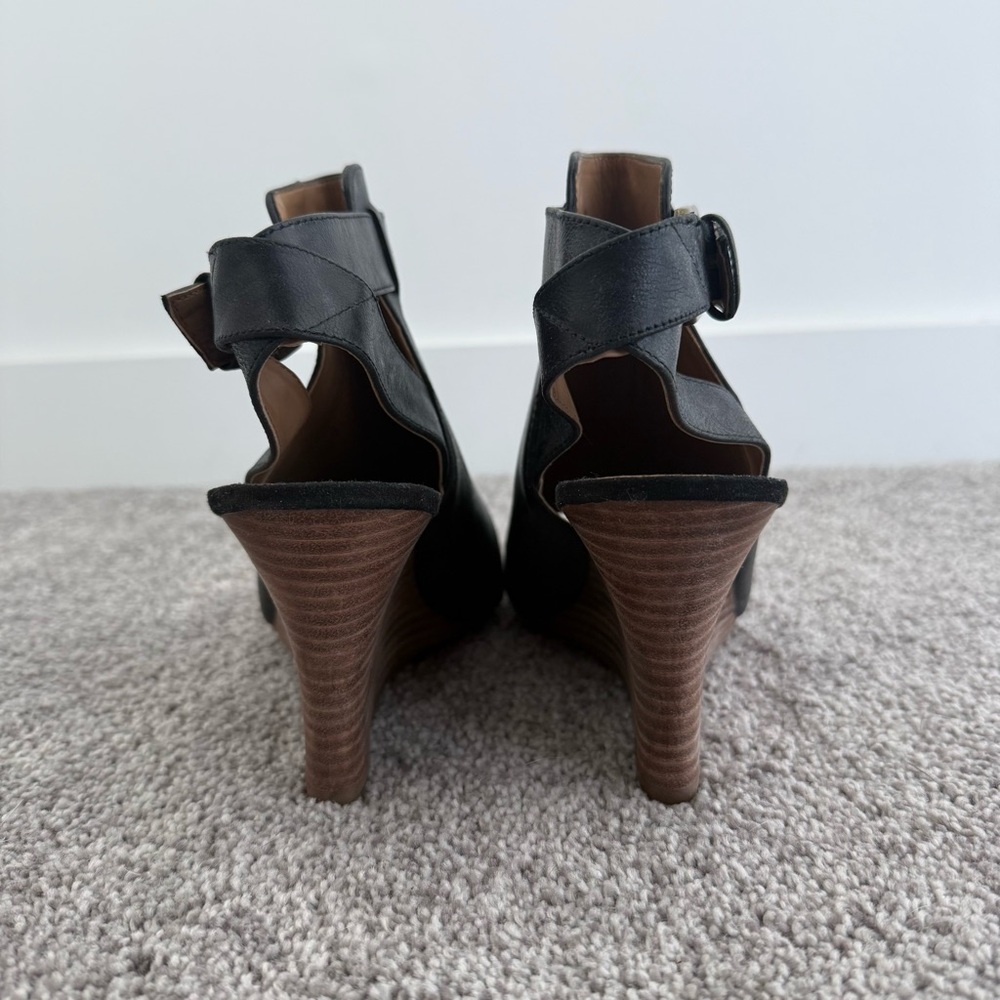 Nine West Black Peep-Toe Wedge Heels - Picture 6 of 8